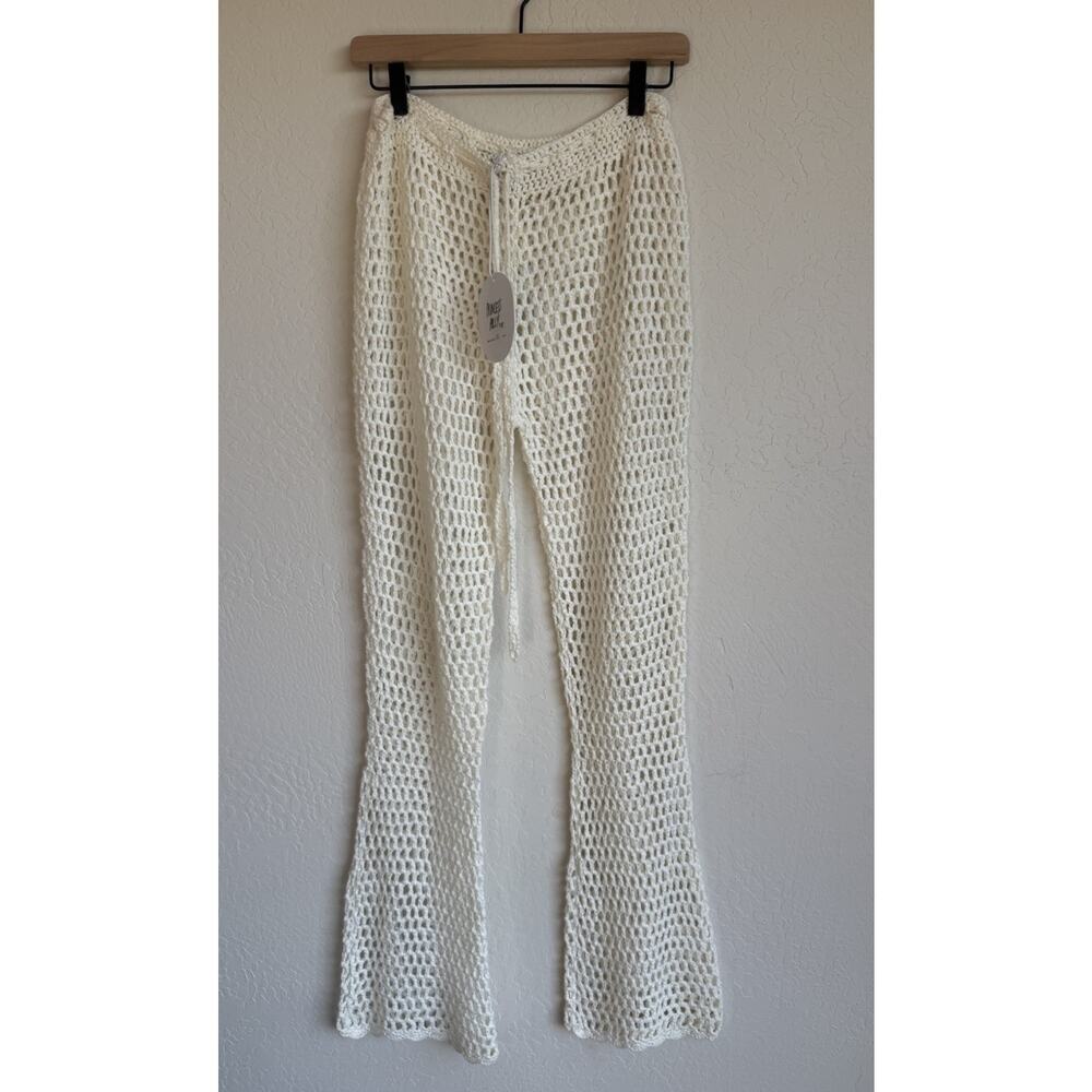 NWT Princess Polly Crochet Knit Pants White Size M/L Boho Flare Festival Beach